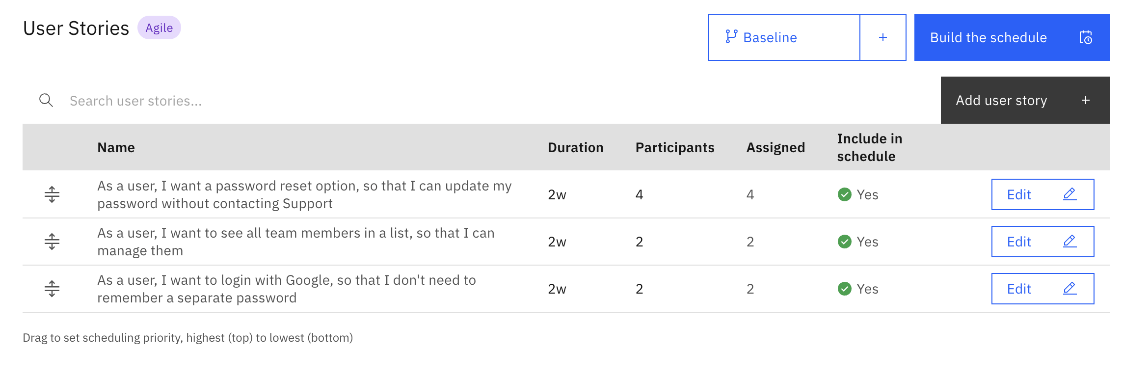Work streams in an Agile plan